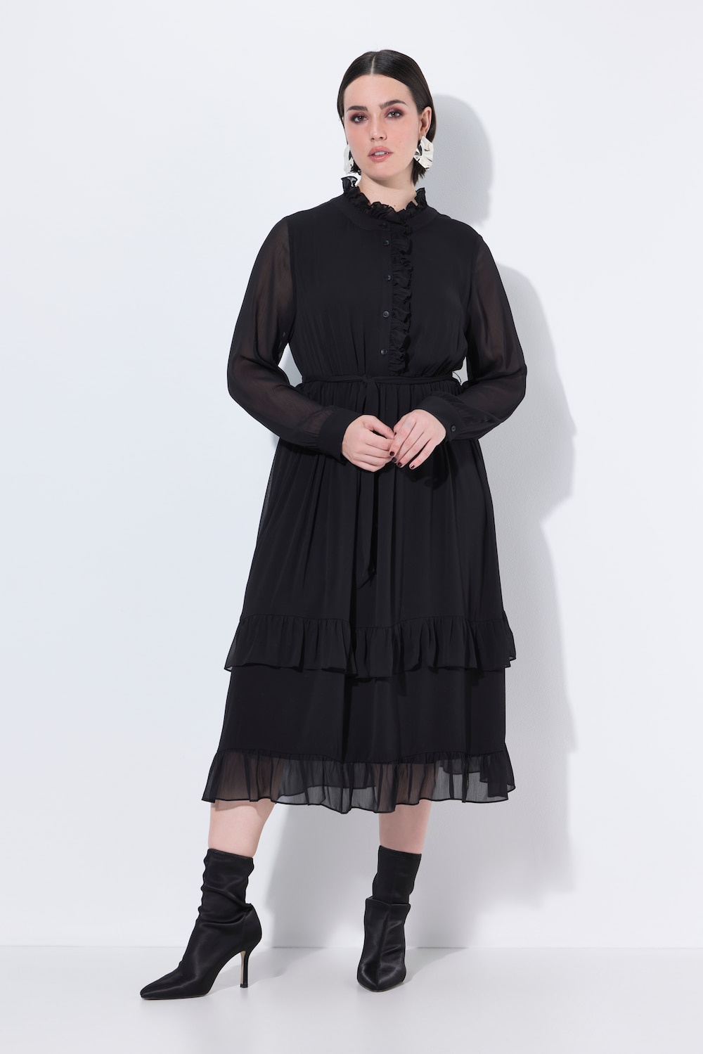 Große Größen Midikleid, Damen, schwarz, Größe: 50/52, Polyester/Viskose, Ulla Popken