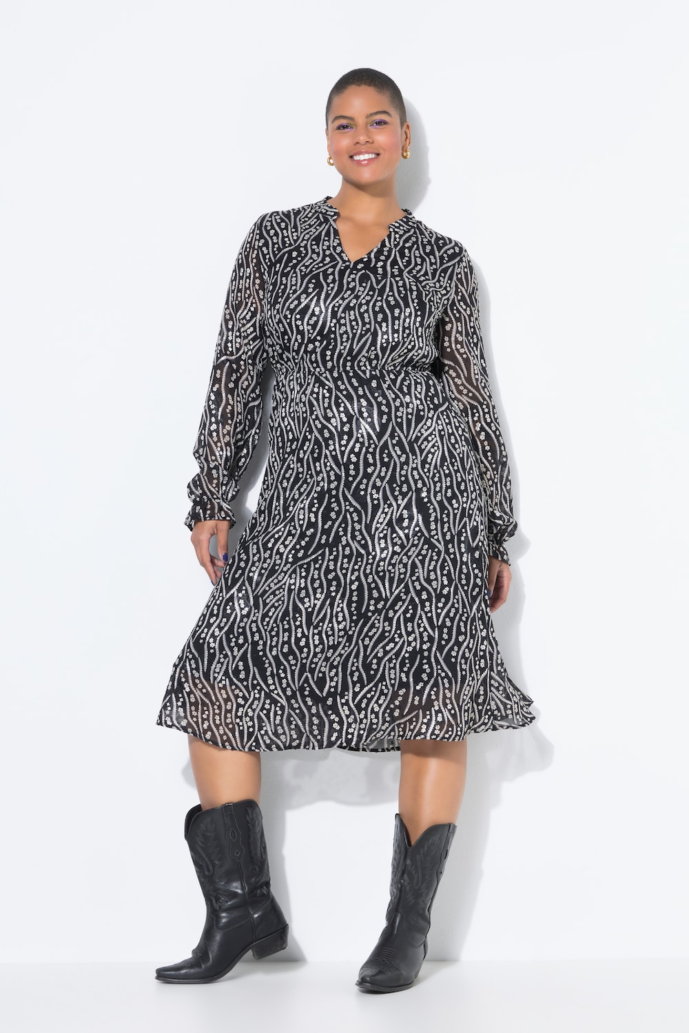 Thumbnail - Große Größen Midikleid, Damen, schwarz, Größe: 54/56, Polyester, Studio Untold