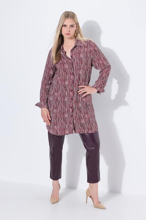 Longbluse, Streifen, A-Linie, Hemdkragen, Langarm