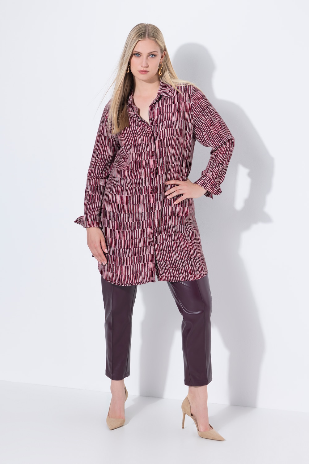 Lange blouse, strepen, A-lijn, overhemdkraag, lange mouwen