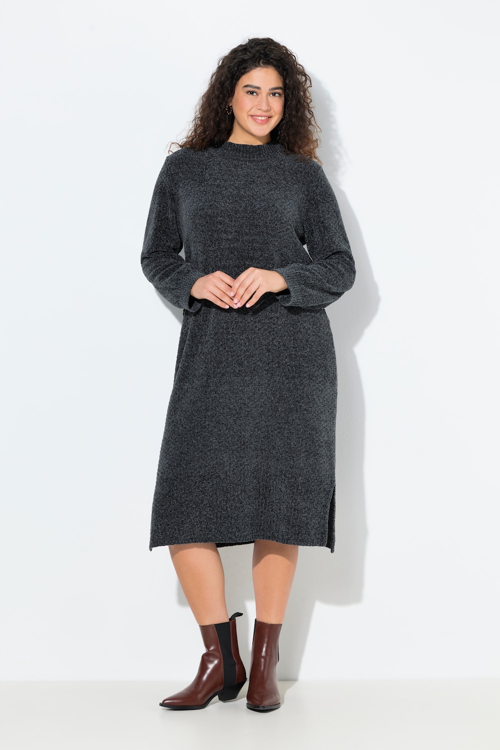 Große Größen Chenille-Midikleid, Damen, grau, Größe: 62/64, Polyester, Ulla Popken