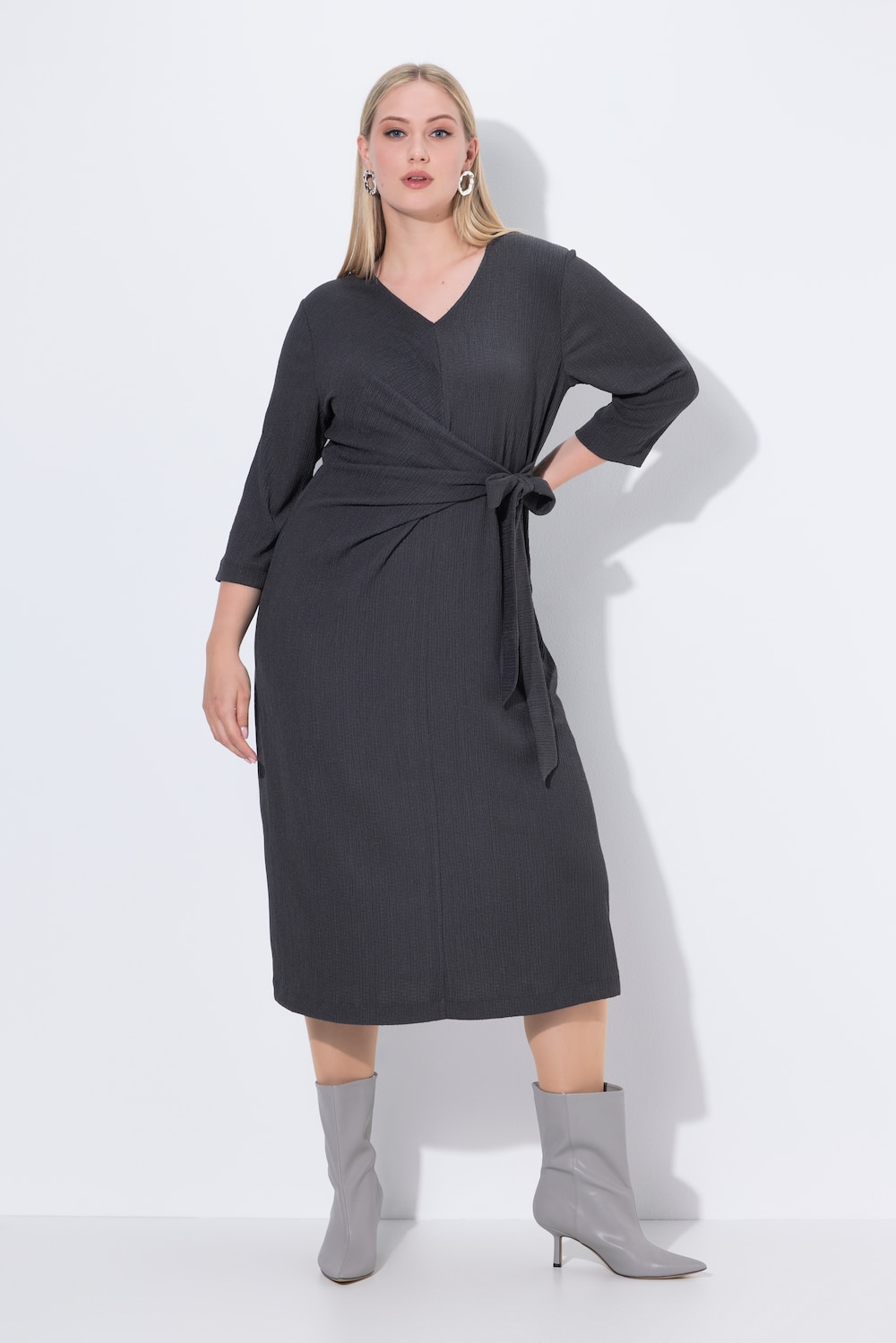 Große Größen Wickel-Midikleid, Damen, grau, Größe: 54/56, Polyester, Ulla Popken