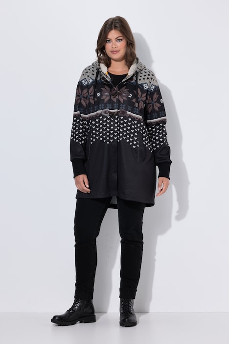 Norweger-Strick-Fleece-Jacke, Kapuze,Langarm