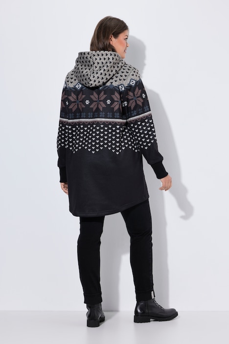 Norweger-Strick-Fleece-Jacke, Kapuze,Langarm
