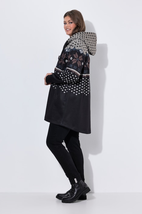 Norweger-Strick-Fleece-Jacke, Kapuze,Langarm