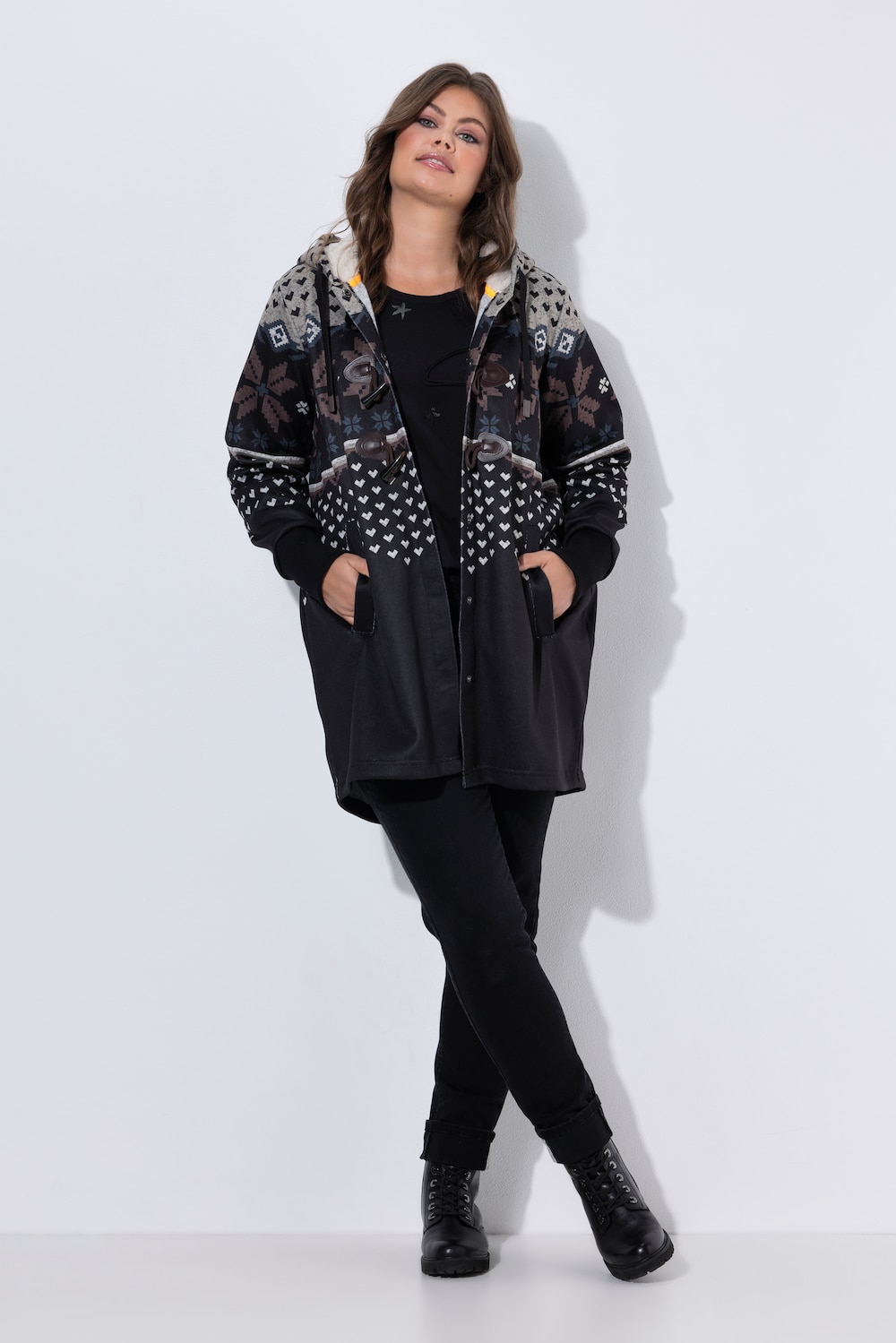Norweger-Strick-Fleece-Jacke, Kapuze,Langarm