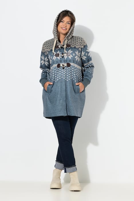 Strickfleece-Jacke, Kapuze, Langarm