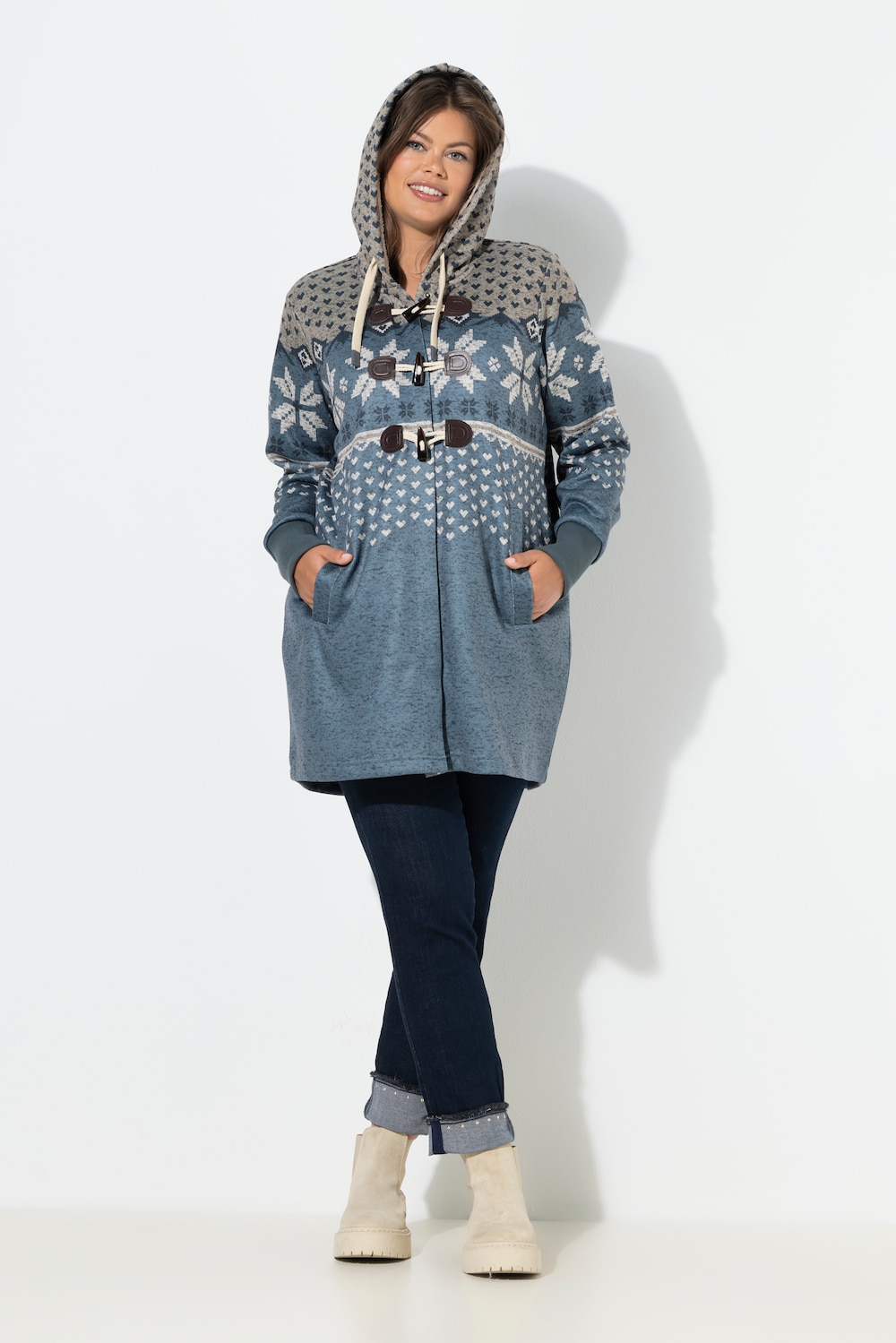 Strickfleece-Jacke, Kapuze, Langarm