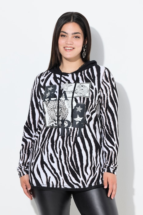 Longshirt, Kapuze, Animalmuster, Glitzersteinchen