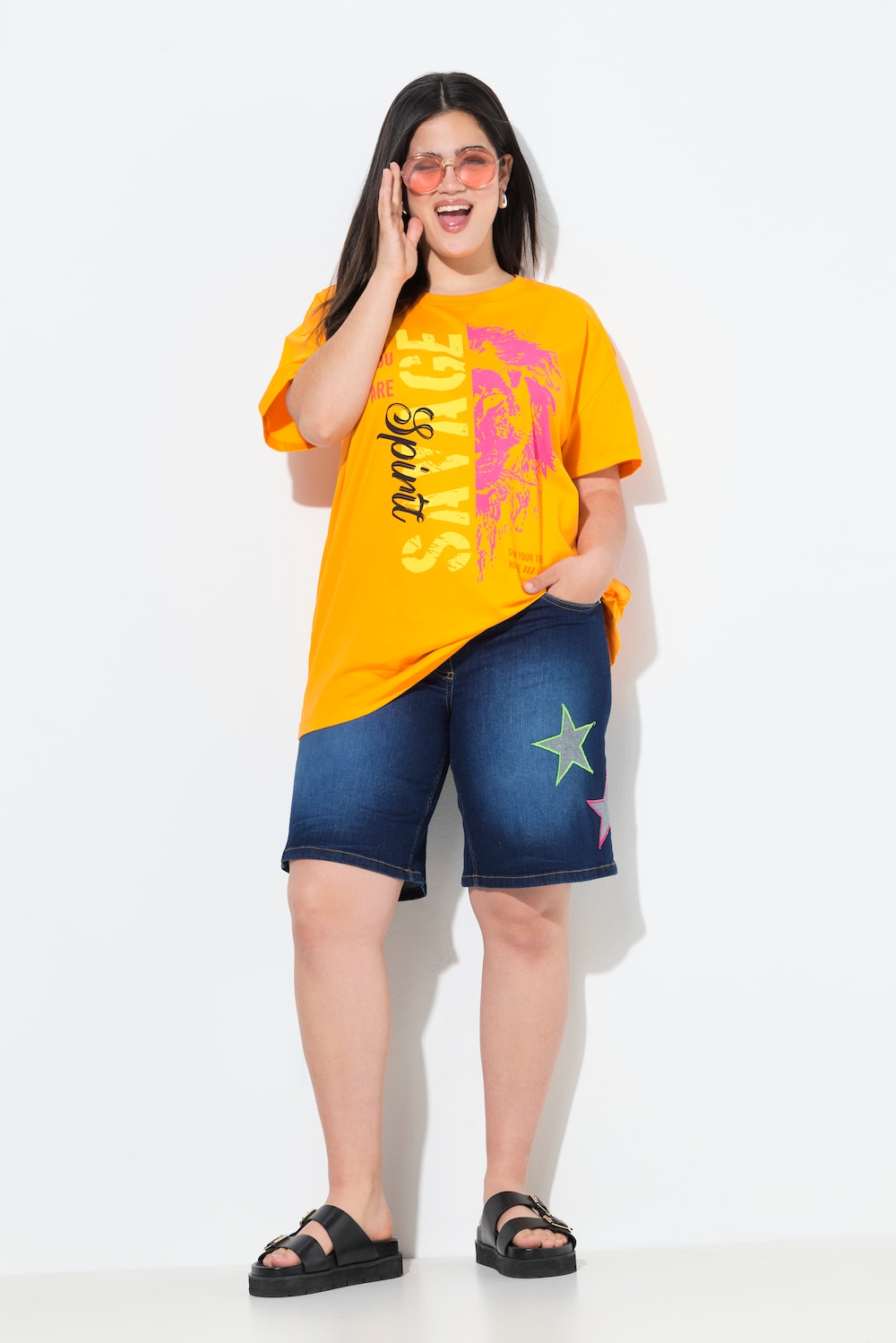 Jeansshorts, fargede stjerner, 5-lommer