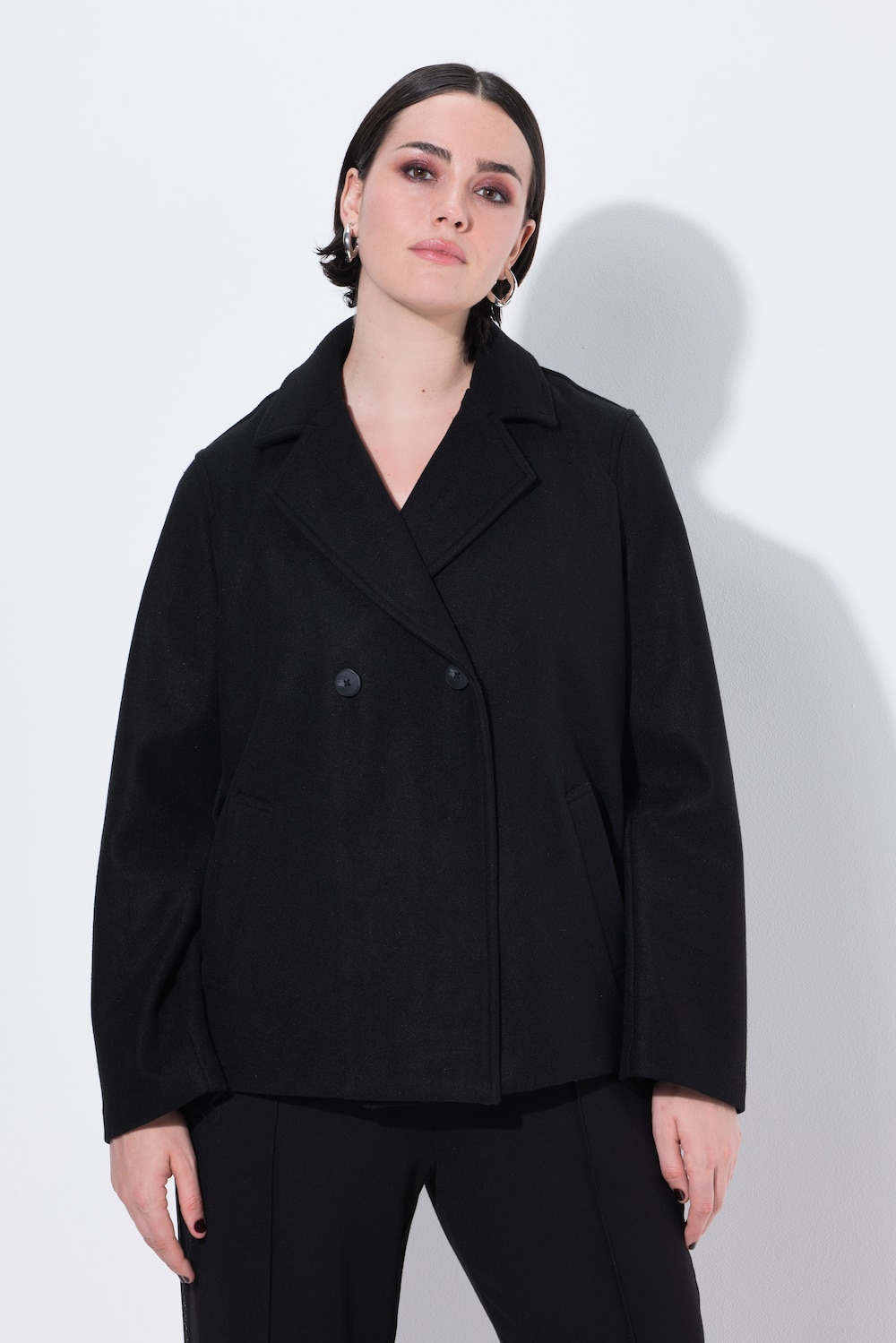 Große Größen Caban-Jacke, Damen, schwarz, Größe: 54/56, Polyester/Viskose, Ulla Popken