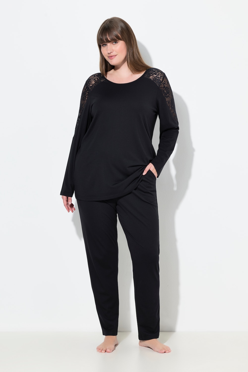 Große Größen Pyjama, Damen, schwarz, Größe: 62/64, Baumwolle/Synthetische Fasern, Ulla Popken