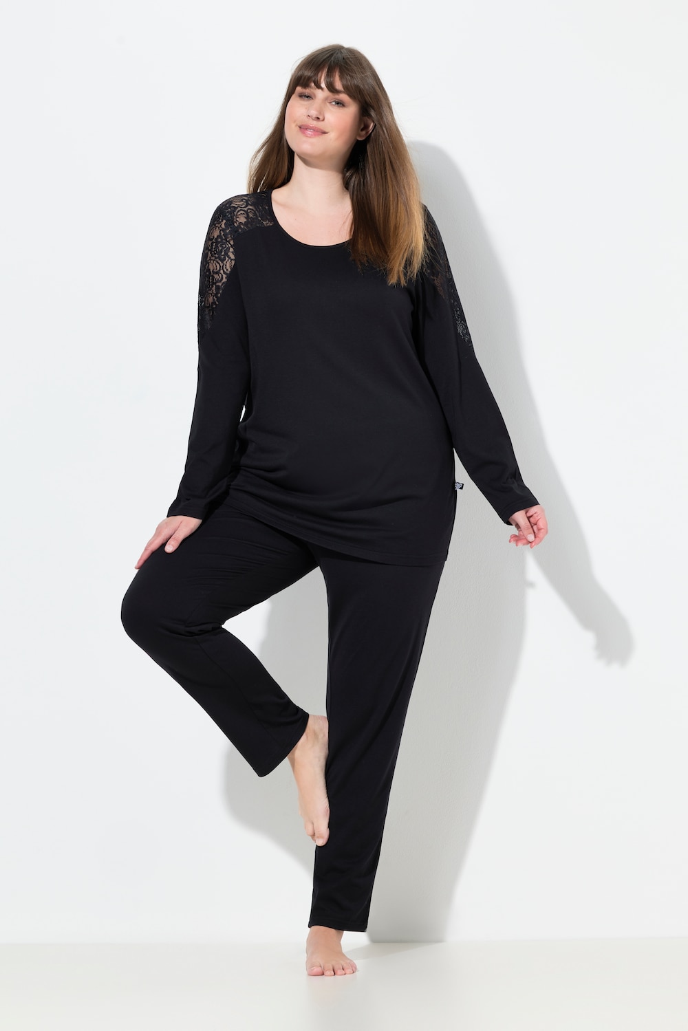 Pyjama, kant, ronde hals, lange mouwen, modalmix