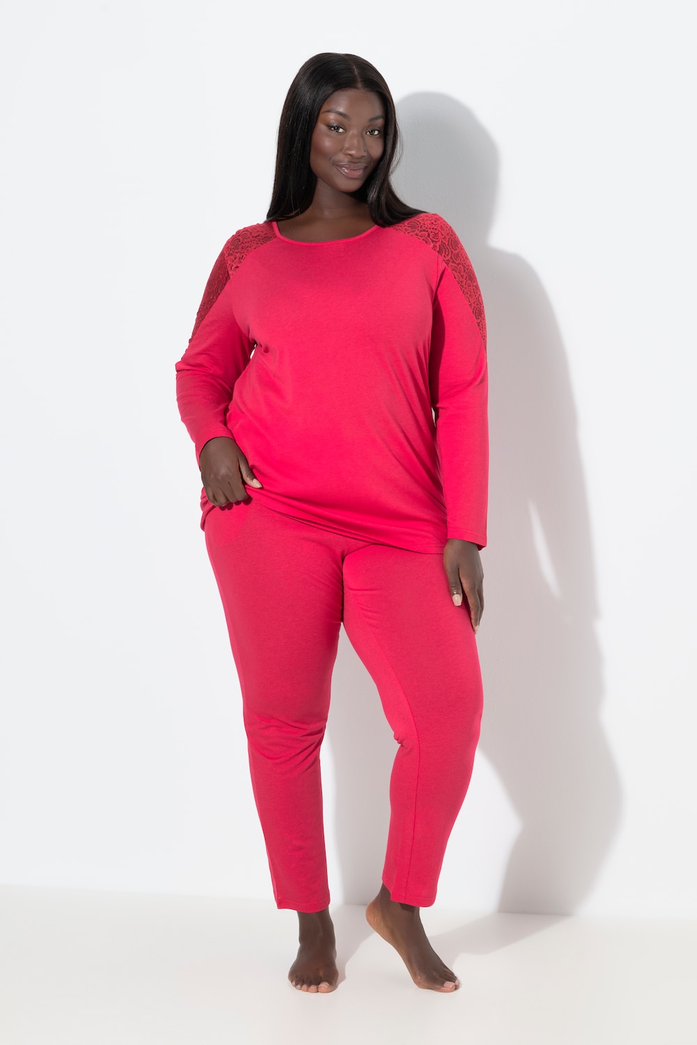 Große Größen Pyjama, Damen, rot, Größe: 62/64, Baumwolle/Synthetische Fasern, Ulla Popken