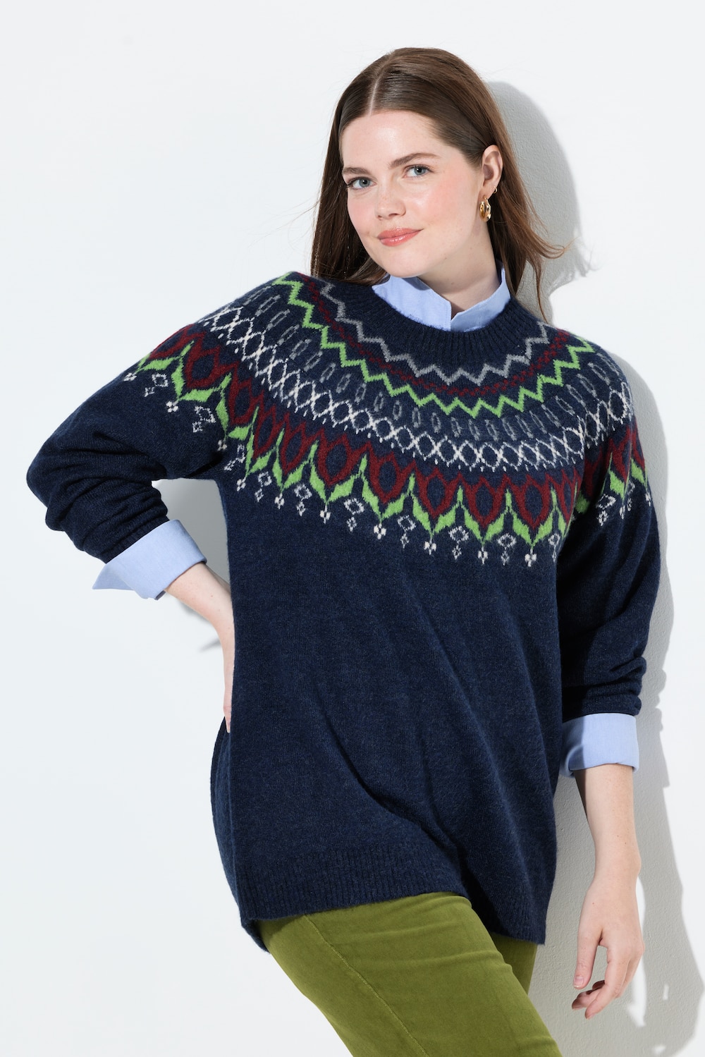 Große Größen Norweger-Pullover, Damen, blau, Größe: 50/52, Synthetische Fasern/Polyester, Ulla Popken