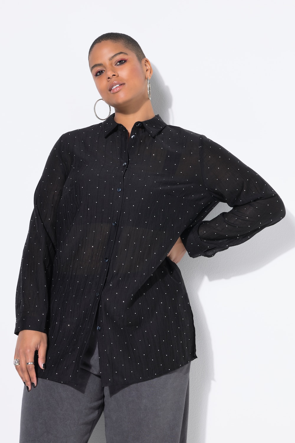 Große Größen Hemdbluse, Damen, schwarz, Größe: 54/56, Polyester/Synthetische Fasern, Studio Untold