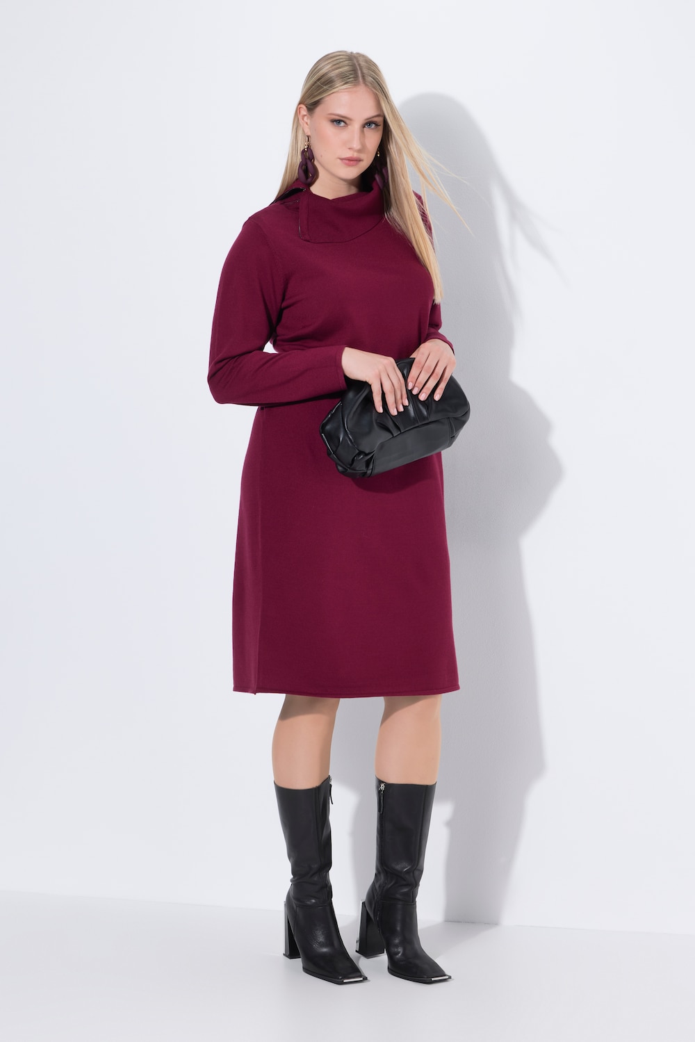 Strick-Midikleid, Reißverschluss, Rollkragen, Langarm