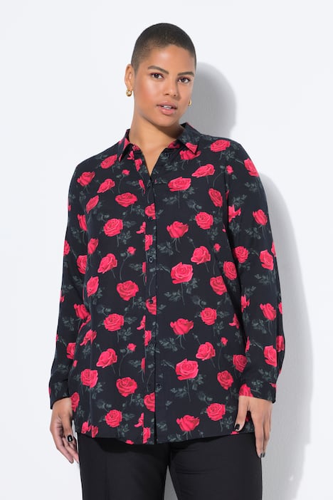 Blusa camisera, corte Boxy, rosas XL