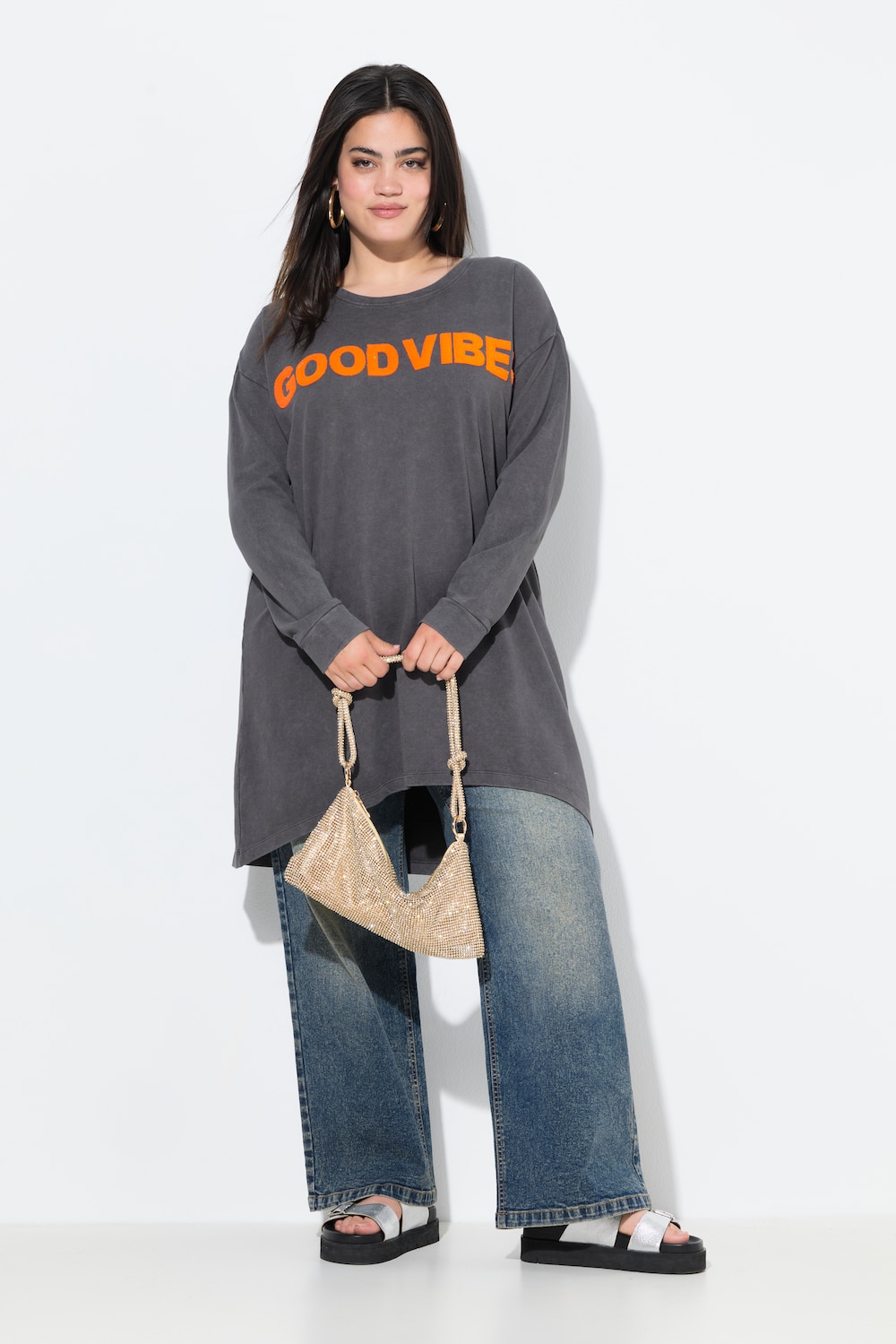 Sweatshirt, Loose Fit, Schriftzug, Acid Wash