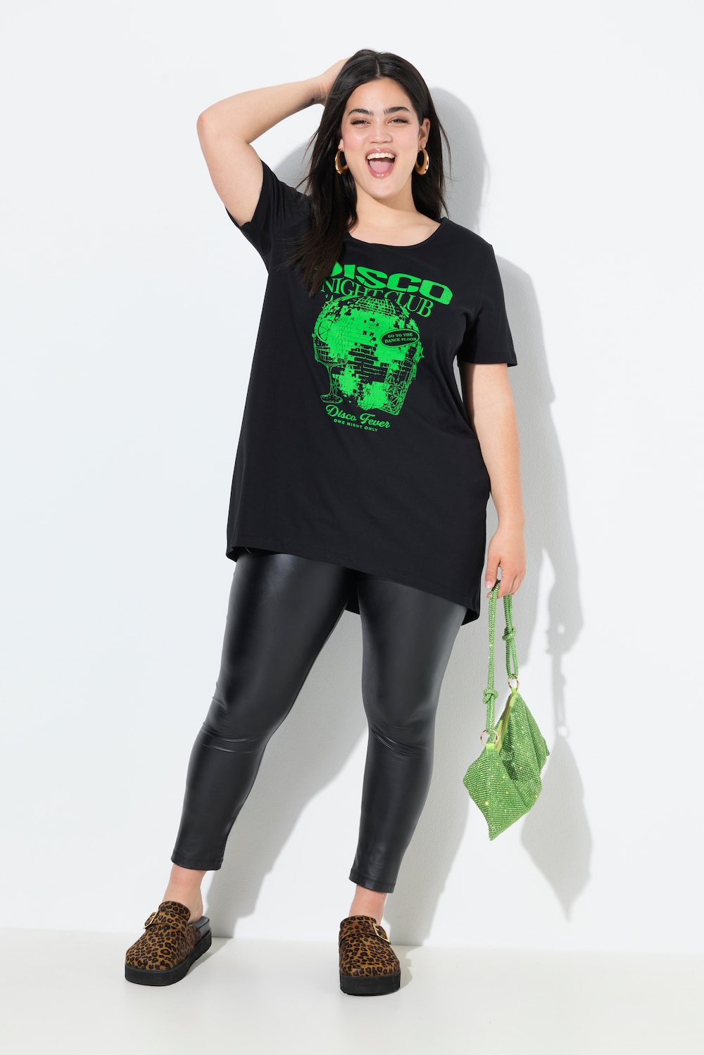 T-Shirt, A-Linie, Neon Diskokugel-Motiv