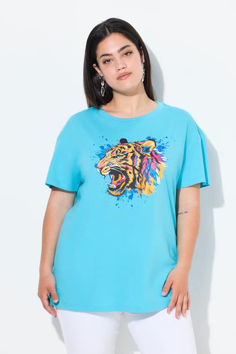 T-Shirt, Boxy Fit, farbiger Tigerkopf