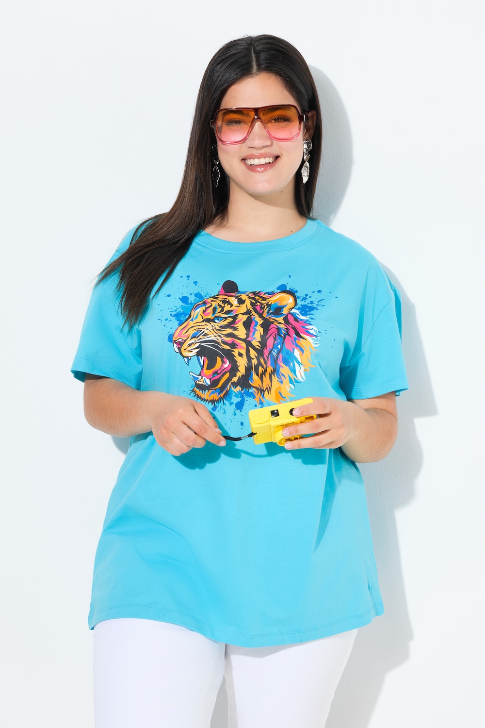 T-Shirt, Boxy Fit, farbiger Tigerkopf