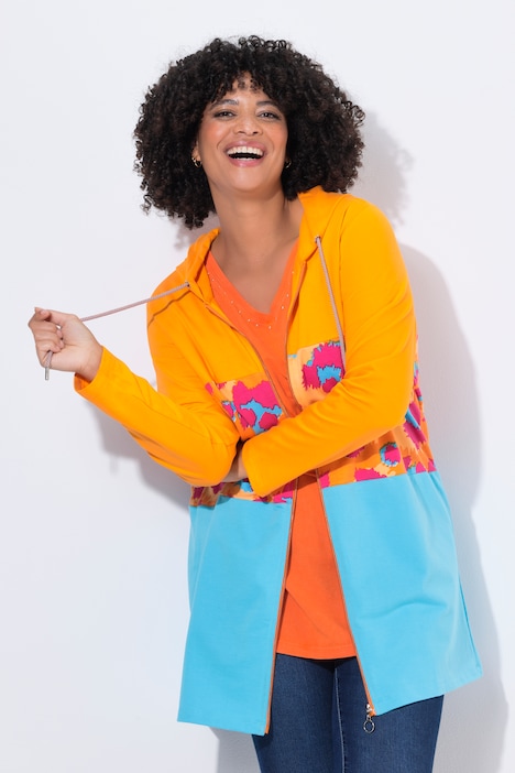 Long-Sweatjacke, A-Linie, Leo-Streifen, Rücken-Wording