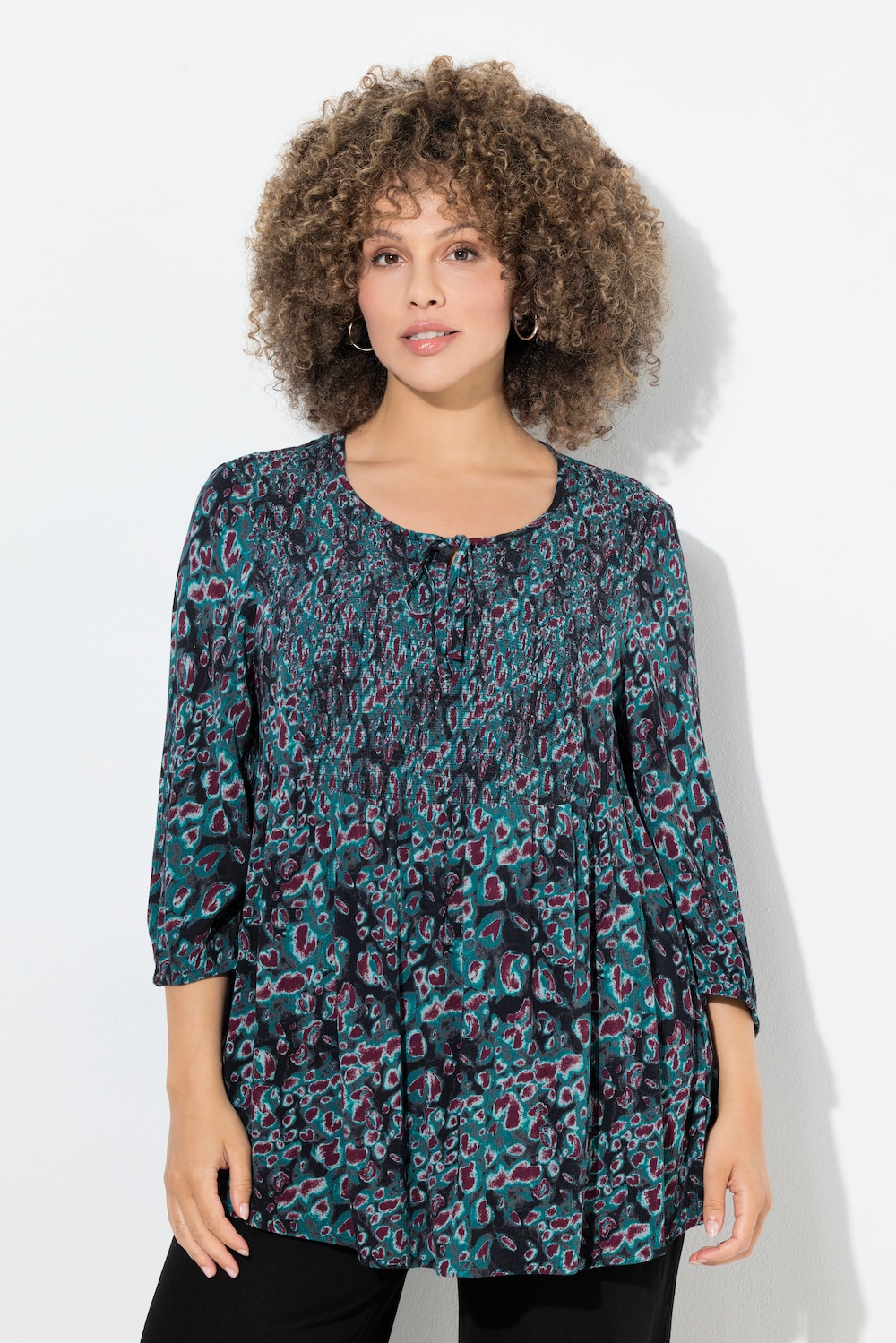 Große Größen Smokbluse, Damen, türkis, Größe: 66/68, Viskose, Ulla Popken