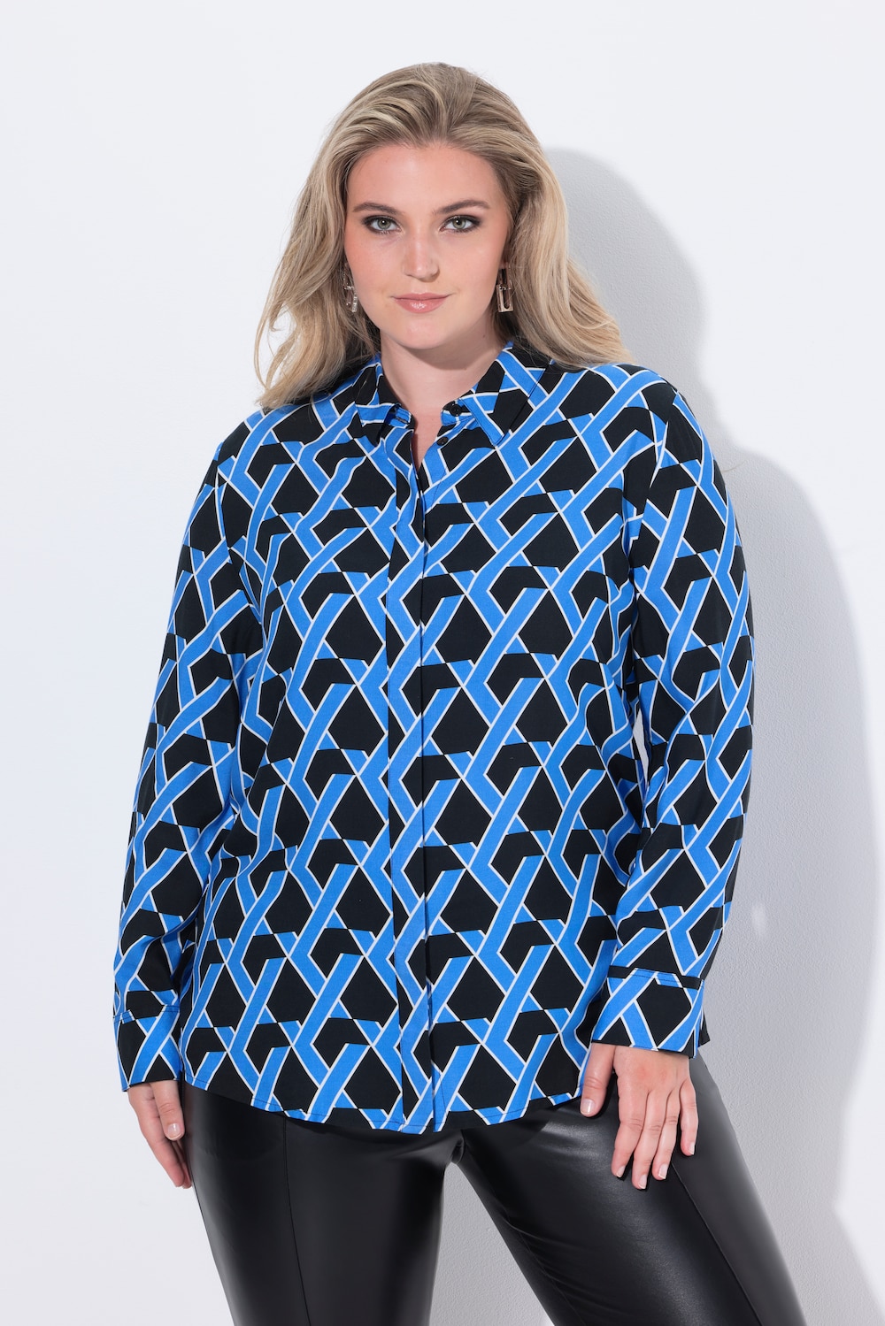 Thumbnail - Große Größen Hemdbluse, Damen, blau, Größe: 62/64, Viskose, Ulla Popken