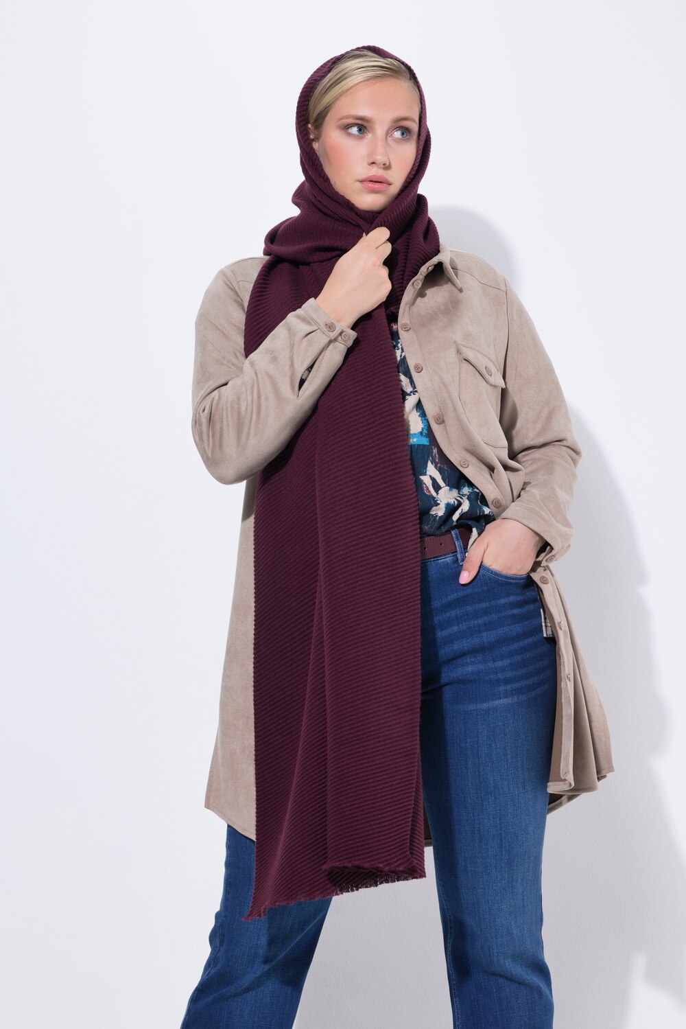 Stora storlekar Plisserad sjal, Dam, röd, storlek: One Size, Polyester, Ulla Popken