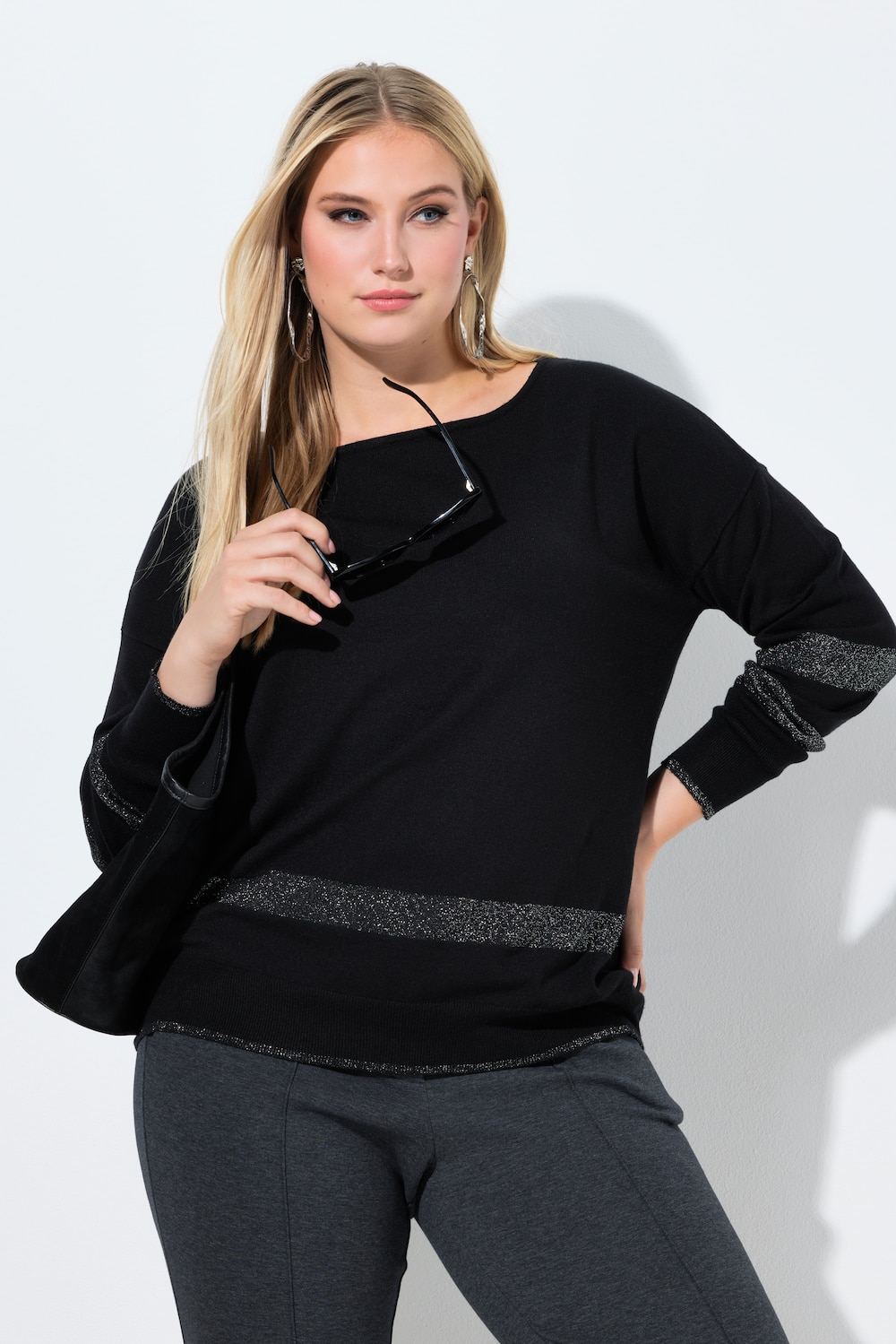Genser, striper, oversized, rund hals, lange ermer