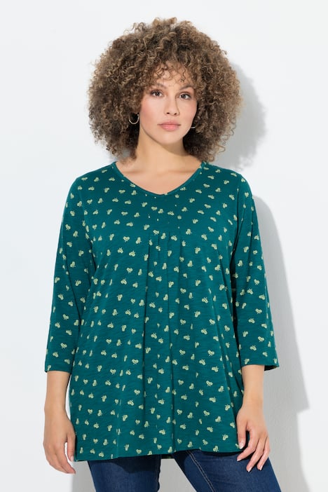 Shirt, Blüten, A-Linie, V-Ausschnitt, 3/4-Arm