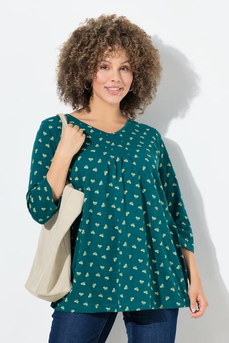 Shirt, Blüten, A-Linie, V-Ausschnitt, 3/4-Arm