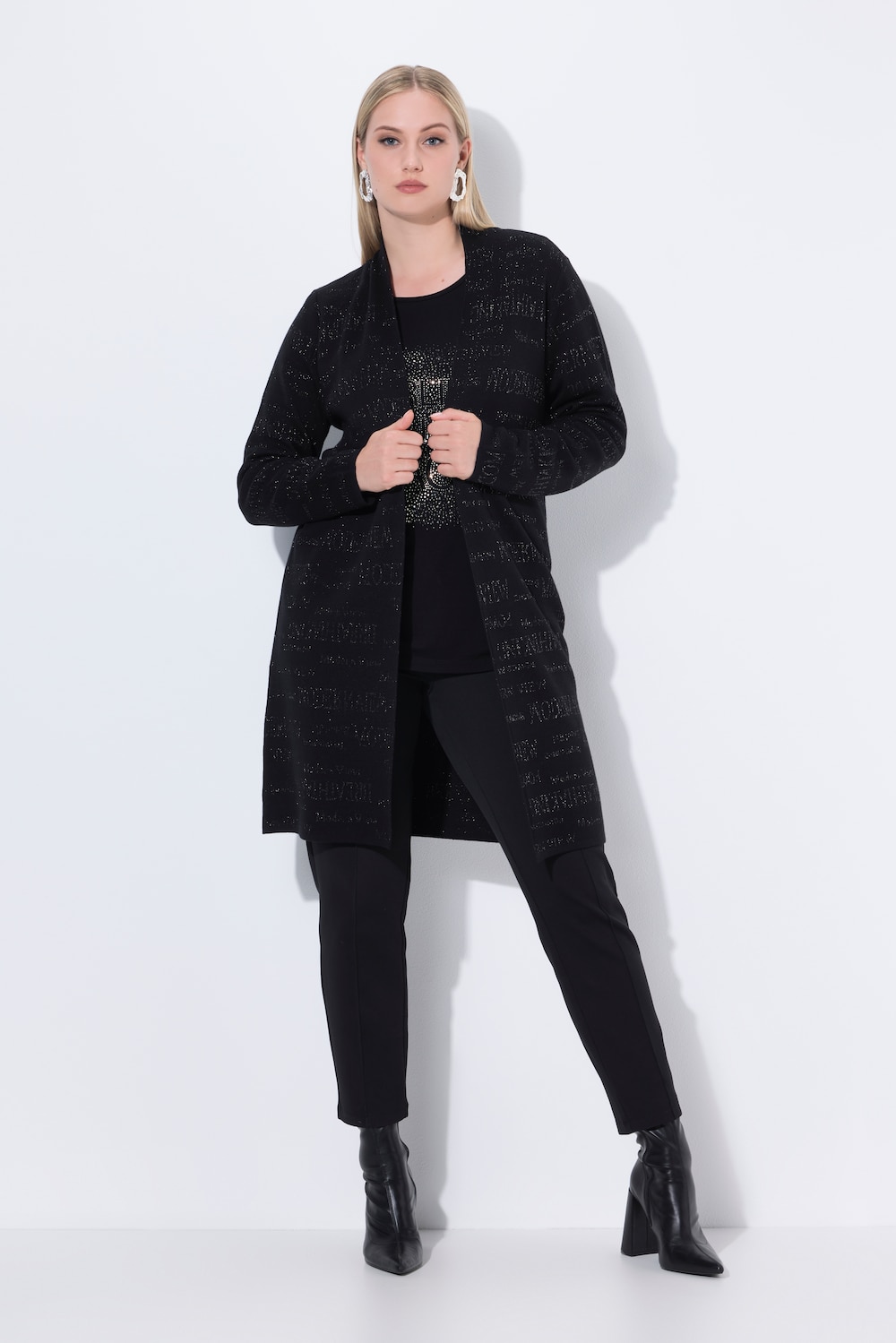 Große Größen Strickjacke, Damen, schwarz, Größe: 62/64, Synthetische Fasern/Baumwolle, Ulla Popken