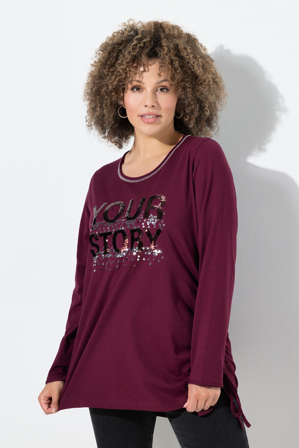 Shirt, Pailletten-Schriftzug, Classic, Rundhals, Langarm