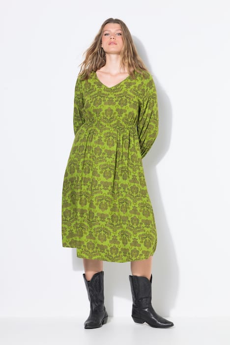 Midi-jurk, A-lijn, paisley, elastische tailleband