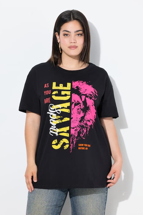 T-Shirt, Boxy Fit, Statement/Tigerkopf Motiv