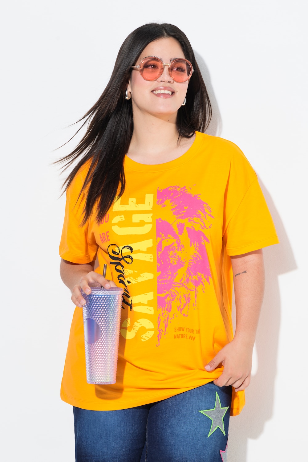 T-Shirt, Boxy Fit, Statement/Tigerkopf Motiv