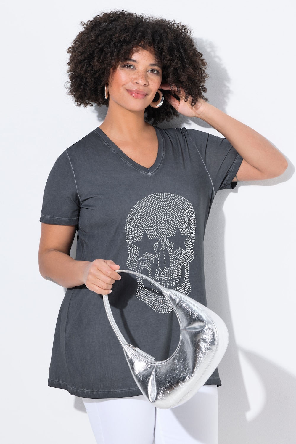 T-shirt, comfortabele pasvorm, doodshoofd van glittersteentjes