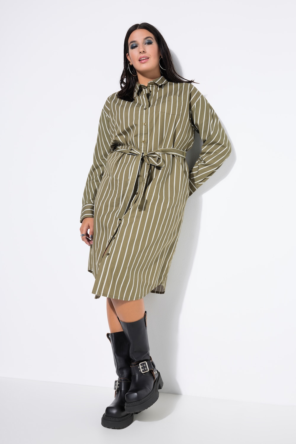 Große Größen Hemdblusen-Midikleid, Damen, grün, Größe: 42/44, Baumwolle, Studio Untold