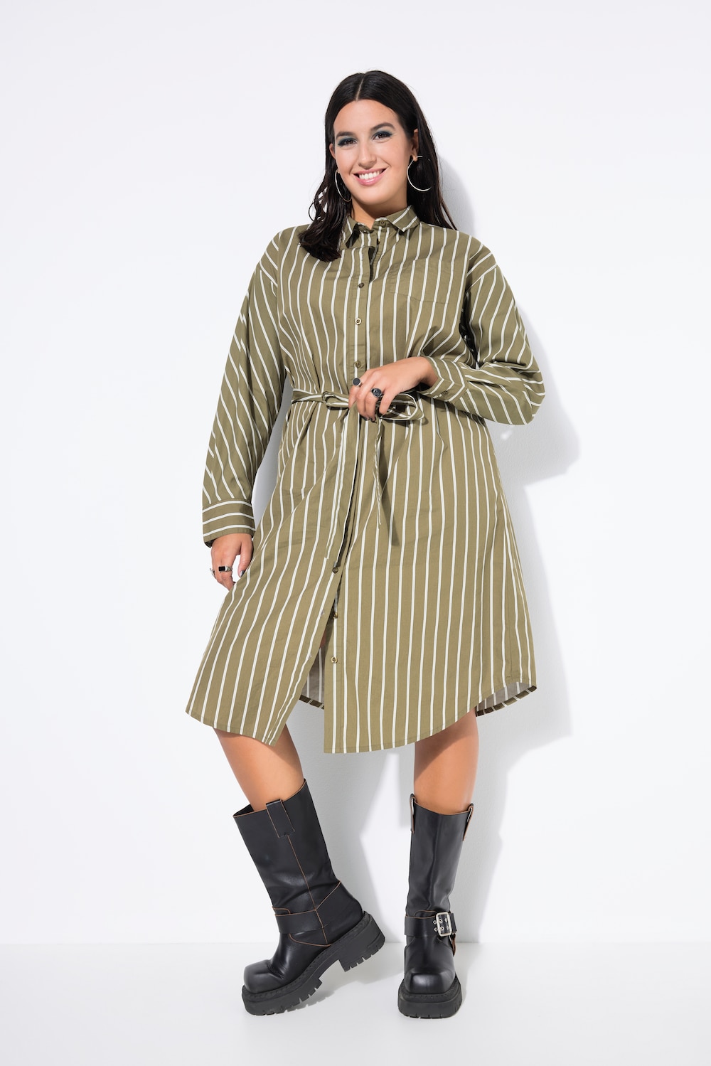 Hemdblusen-Midikleid, oversized, Streifen