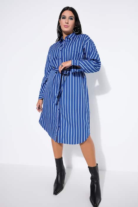 Vestido midi con blusa camisera, amplio, con rayas