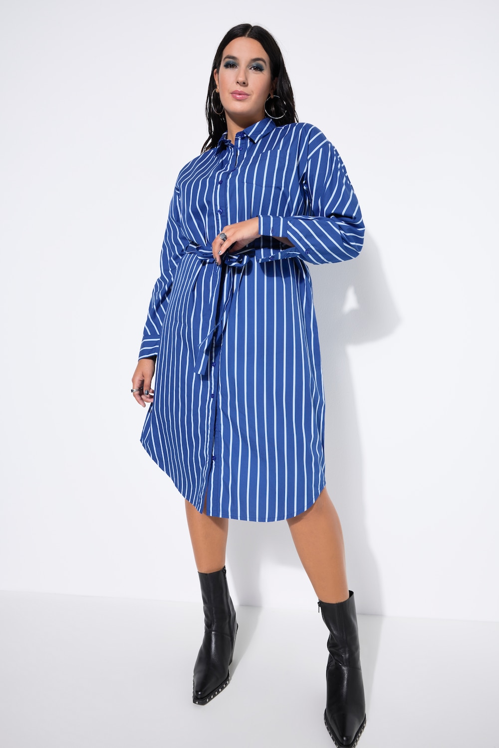 Hemdblusen-Midikleid, oversized, Streifen