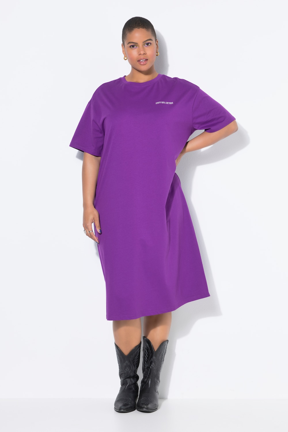 Große Größen T-Shirt-Midikleid, Damen, lila, Größe: 54/56, Baumwolle, Studio Untold