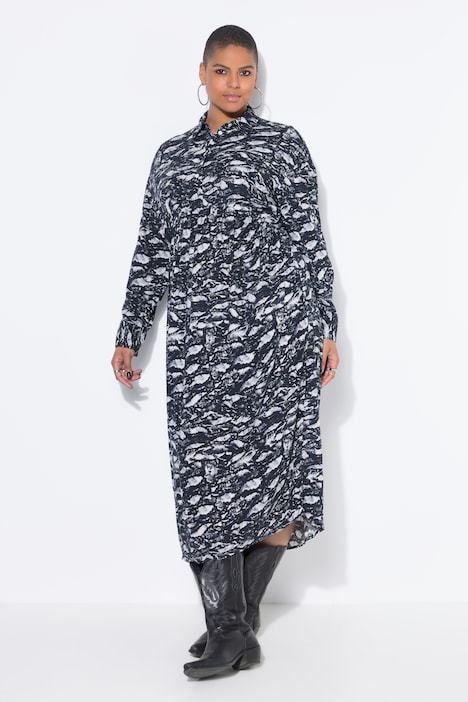 Midi-Hemdblusenkleid, oversized, Alloverprint