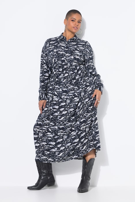Midi-Hemdblusenkleid, oversized, Alloverprint