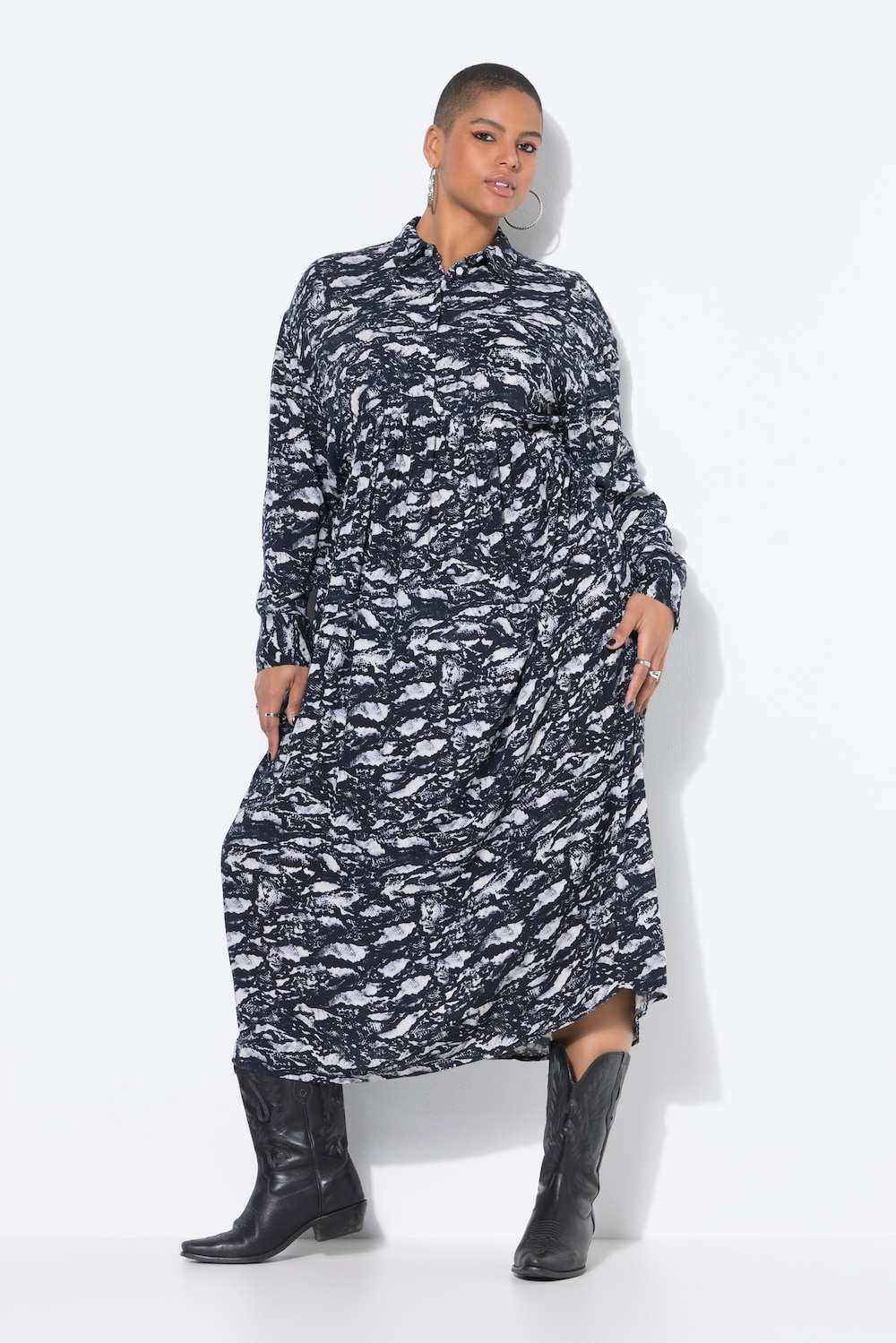 Midi-Hemdblusenkleid, oversized, Alloverprint