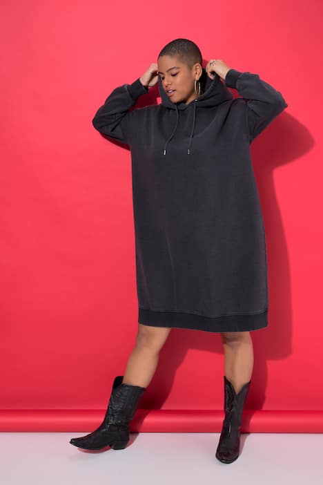 Sweatkleid, oversized, Kapuze, Acid Wash
