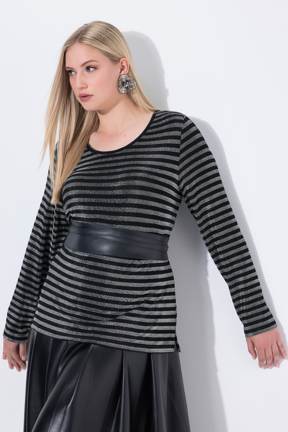 Shirt, glitterstrepen, Classic, ronde hals, lange mouwen