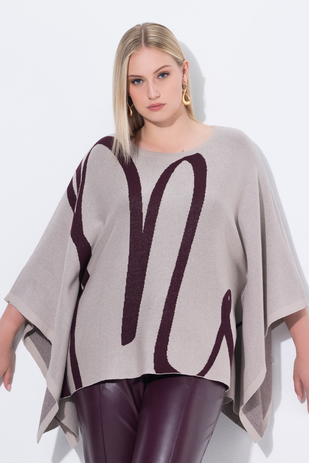 Große Größen Strick-Poncho, Damen, grau, Größe: 2=50-56, Synthetische Fasern/Baumwolle, Ulla Popken